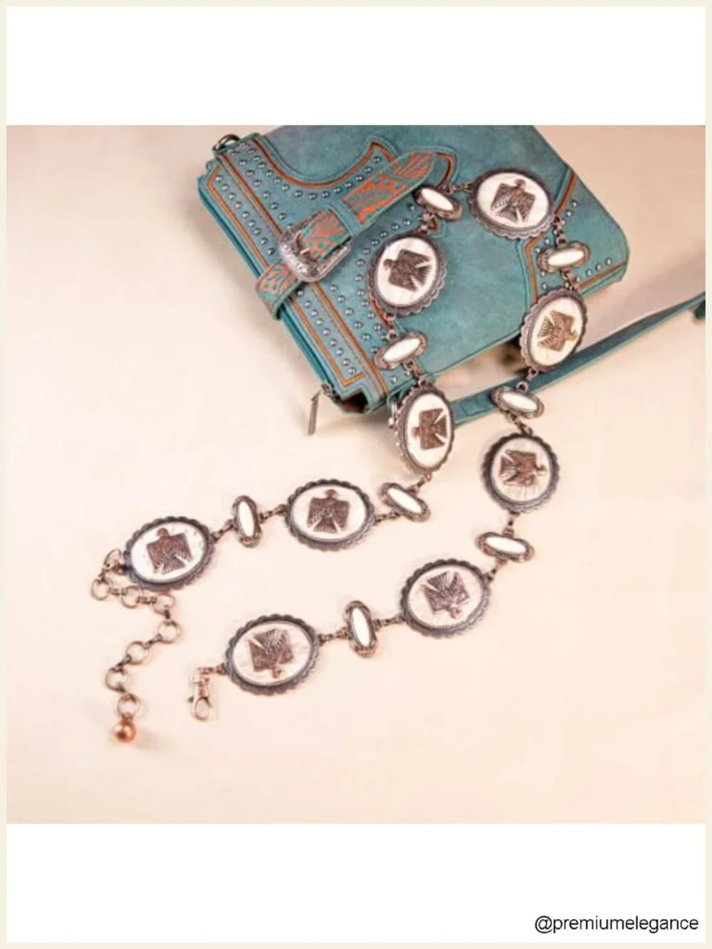 Large Western Concho Metal Belt with Horsehair & Turquoise